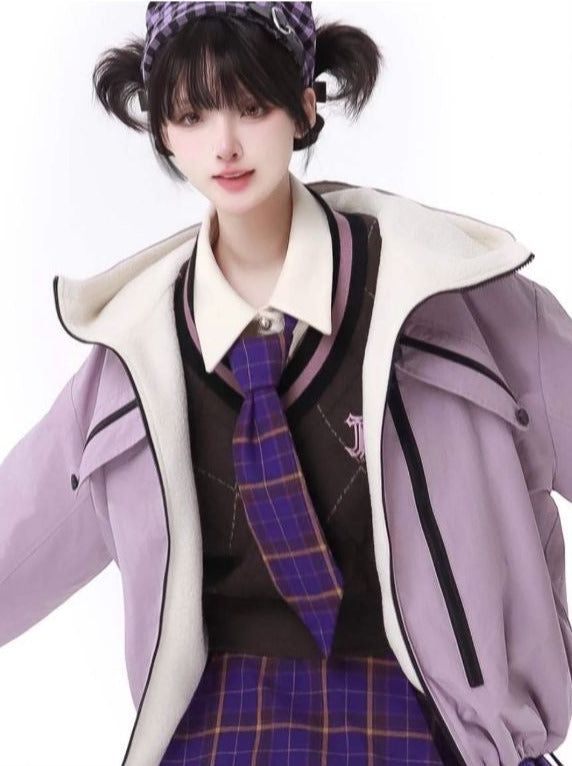 マルチポケット タロ パープルジャケット ニットベスト スカートスーツ