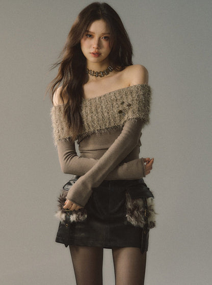 Schlankes One-Shoulder-Top aus Pelz