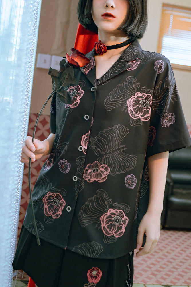 チャイナボーンフラワーシャツ