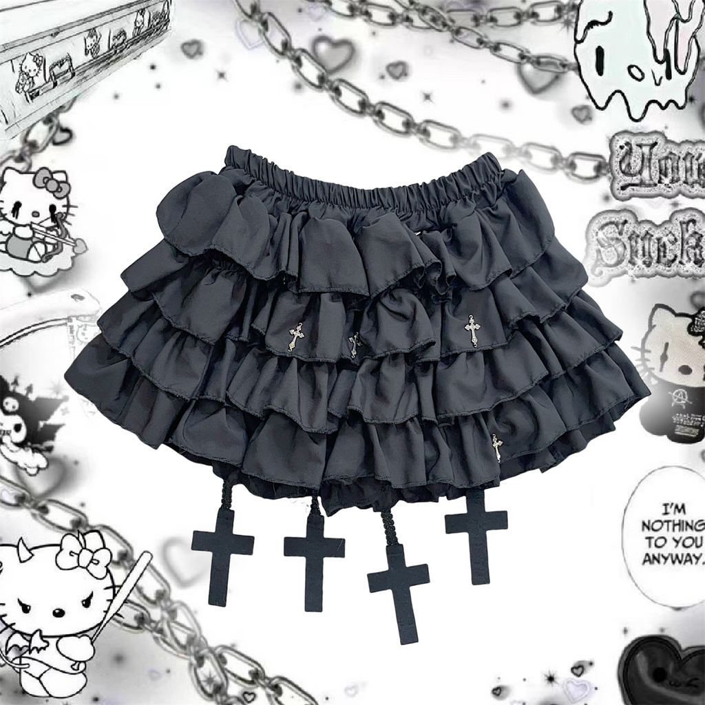 Y2K Subculture Niche Cross Fluffy Cake Skirt