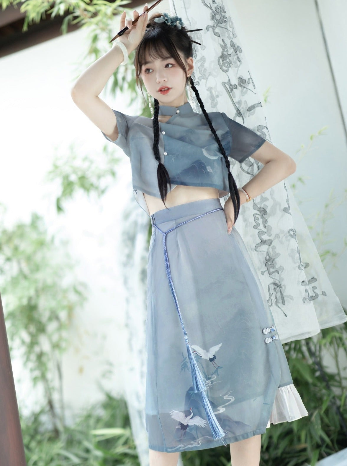 Rock Quaste + Shirt China Asymmetrischer China Print