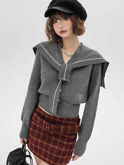 Jacket Retro College Cardigan Knit Sailor Collar Shawl Style