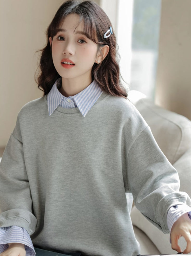 Loose Pullover Striped Top Two-piece