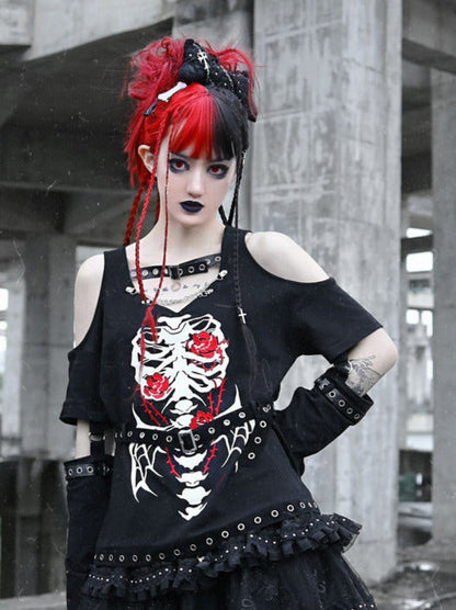 T-shirt Sleeve Dark Leather Skull Button