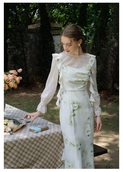 スカートトップ グリーン キャミソール フラワー シアー + シフォン