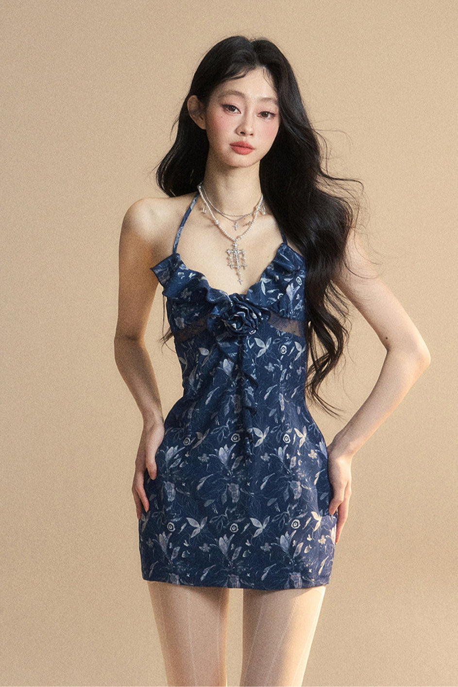 One-Shoulder Minikleid Floral