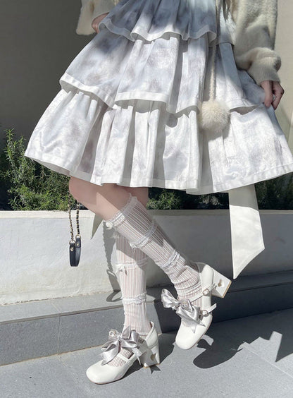 High Ribbon Heart Heel Shoes Ribbon Open Lolita Jewel