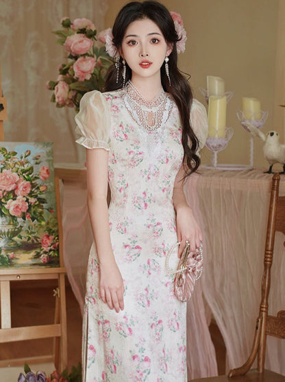 ピンキーガーリーフラワードレスレトロ