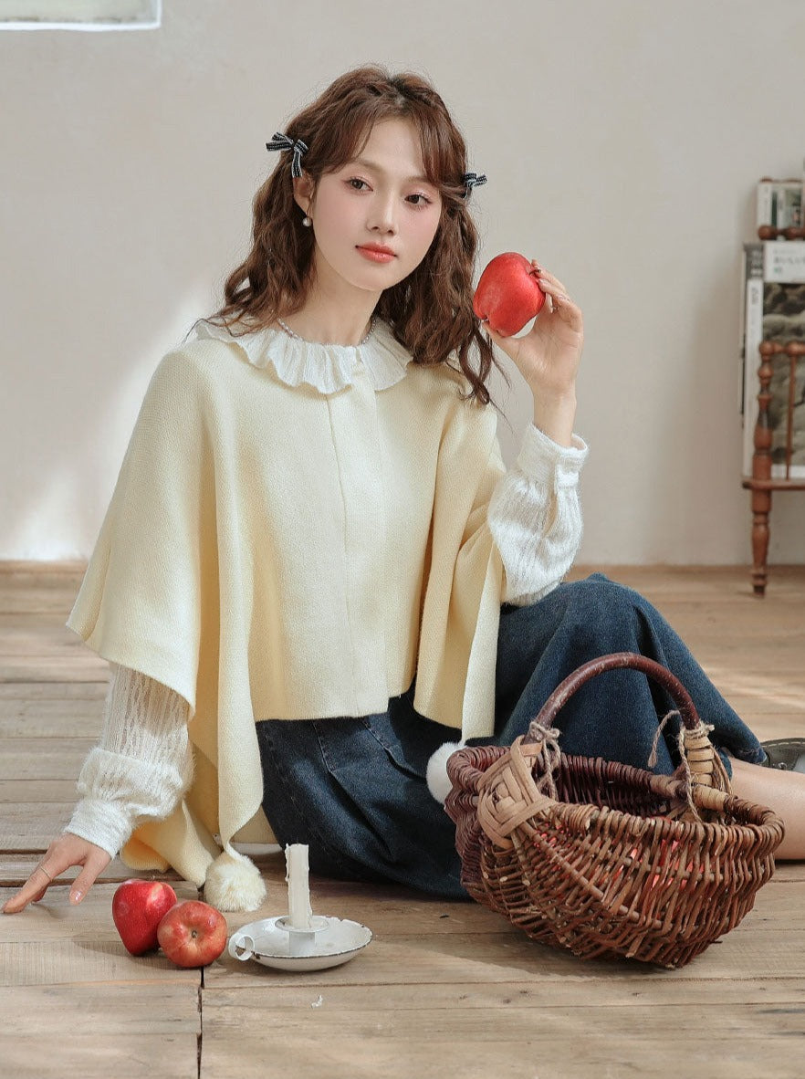 ファーケープ、マント、ポンポン