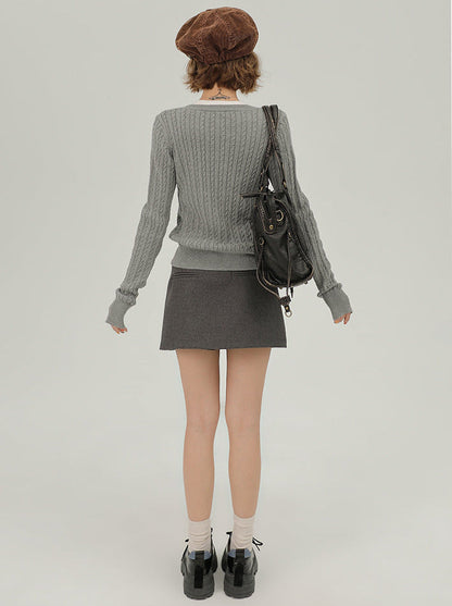 アメリカンレトロラウンドネックスリムニットカーディガン