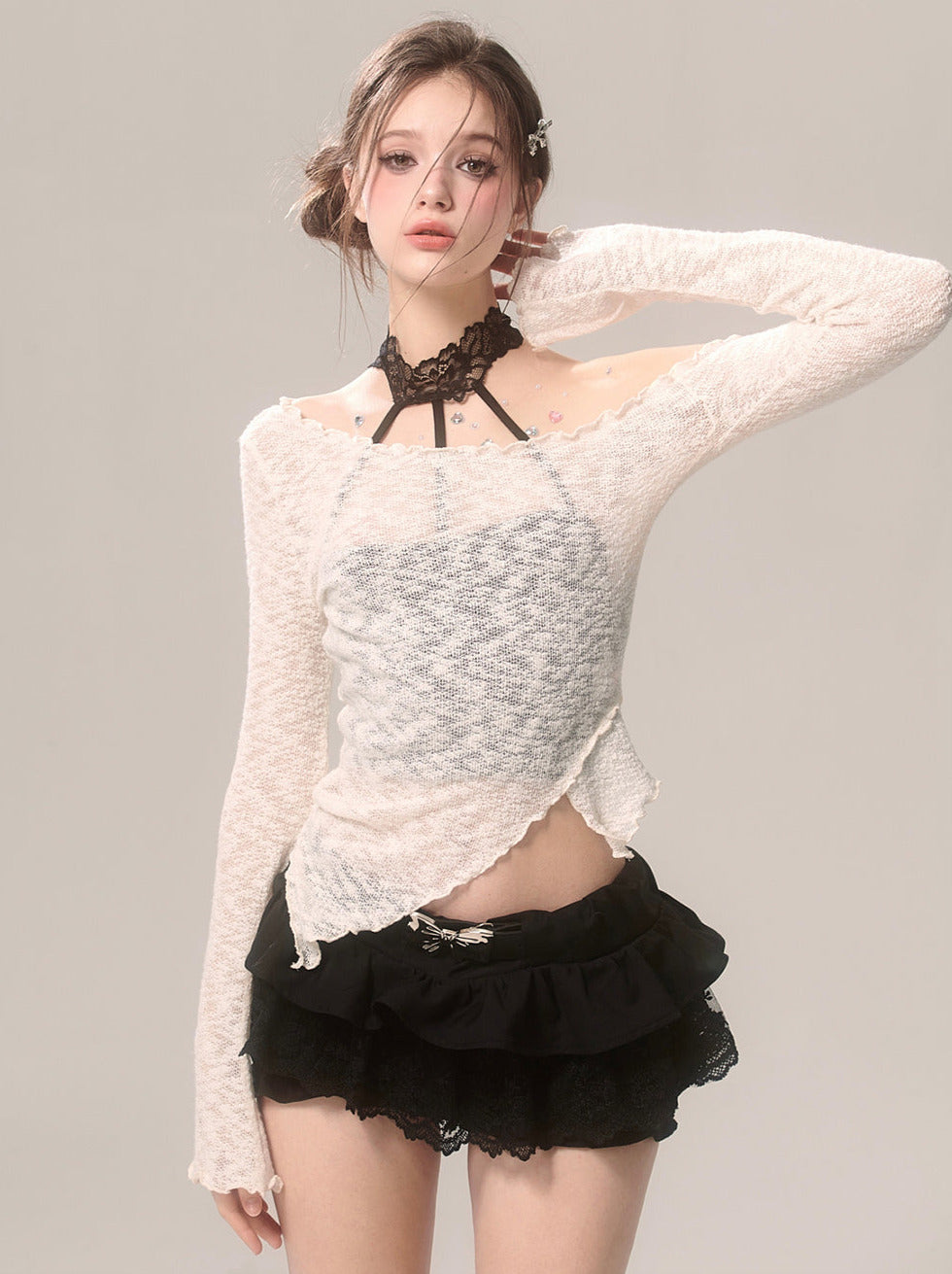 Romantisches Design Schleife Spitze Schwarz Rock Shorts