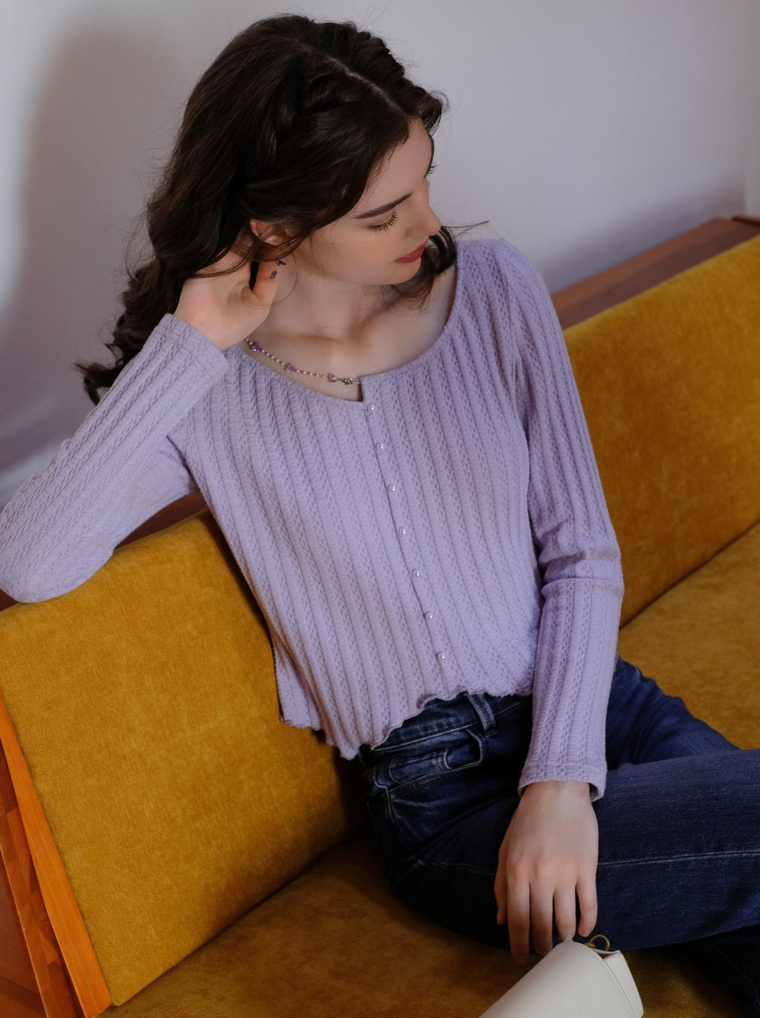 リブスプリングカーディガンニットタイツ