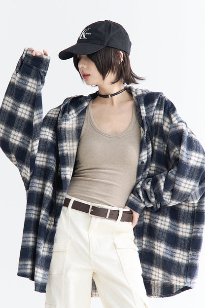 チェックフーディーペプラム