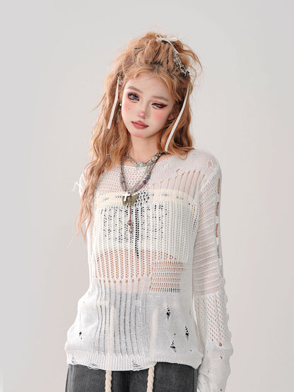 サマーニット + チューブトップ 透かし彫り シアー リップド