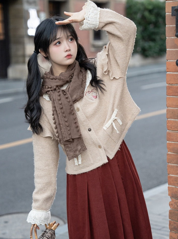 Rock Lang Cardigan Retro Creme Plissee