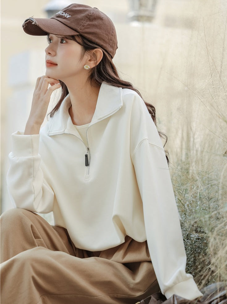 Pullover mit Reißverschluss, Sweatshirt im College-Stil, Revers