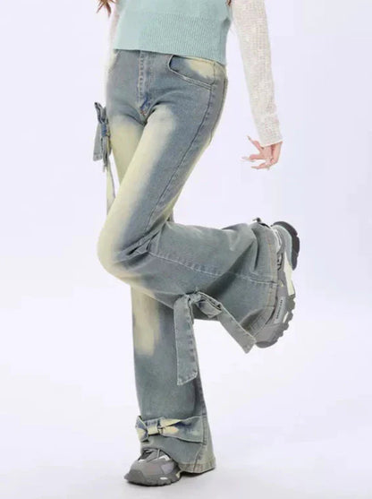 リボンスリムフレアデニム