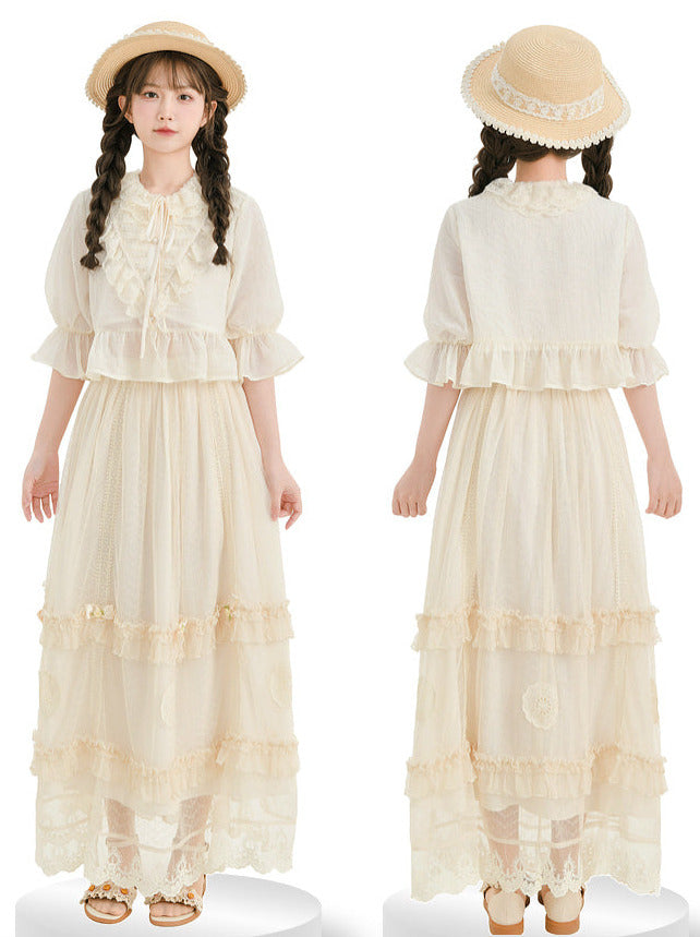 Rock Shirt Spitze Wald Französisch Stufen Aprikose