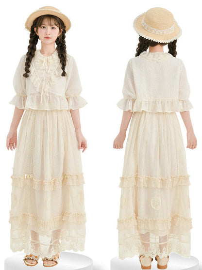 Rock Shirt Spitze Wald Französisch Stufen Aprikose