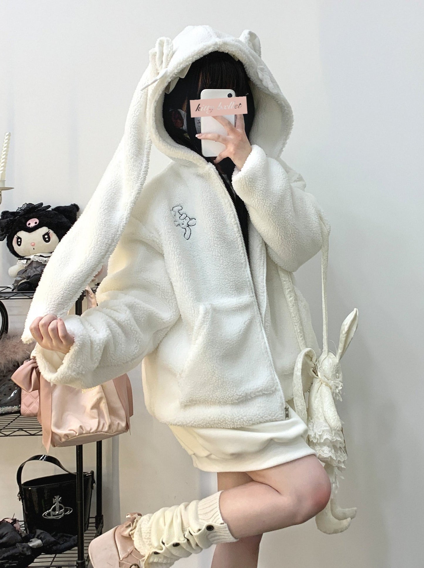 Plush Short/Long Bore Foodie Ears Zip Bunny Jacket