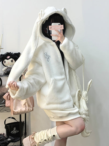 Plush Short/Long Bore Foodie Ears Zip Bunny Jacket