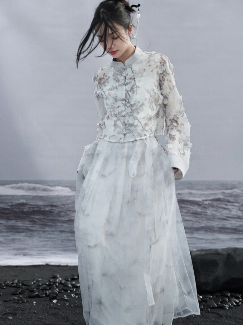 ジャカードプリントジャケット ショート ライト ルーズ チャイナ