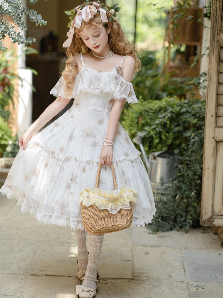 Summer Dress Lolita Flower Chiffon Pure White