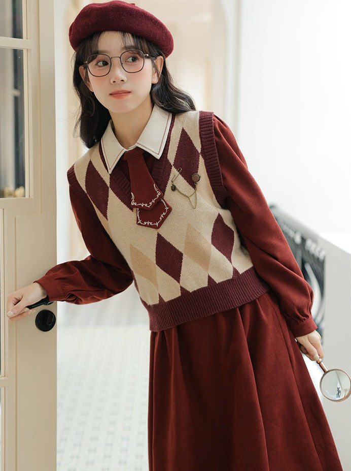 デザインドレス ニットベスト レトロアーガイル
