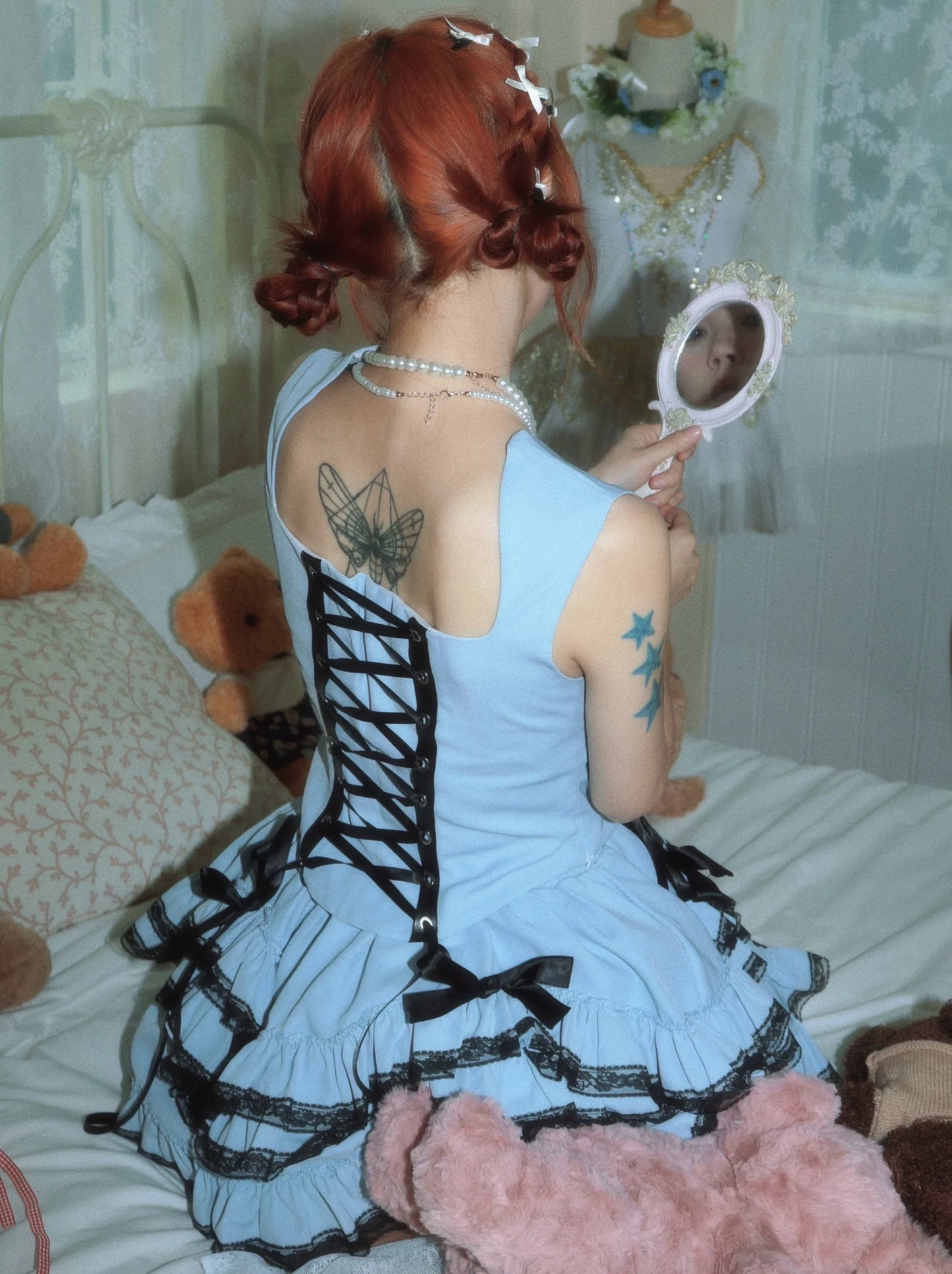 Skirt Subculture Lace Up Cake Top Strap Princess Set + Vest