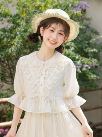 Rock Shirt Spitze Wald Französisch Stufen Aprikose