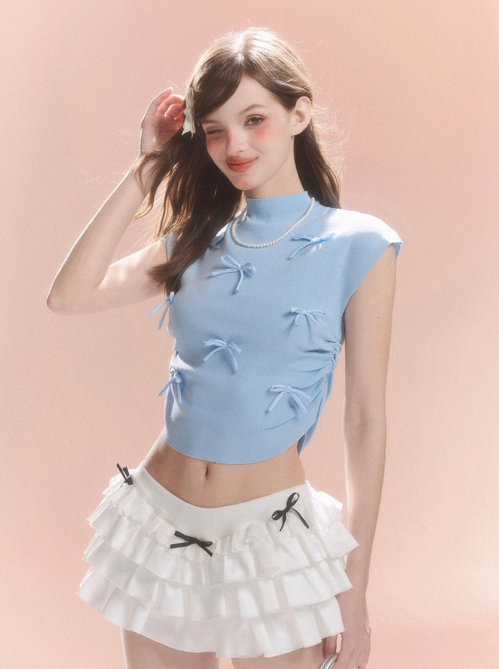 Kurzer Kragen Süßes Band Top Little