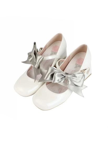 High Ribbon Heart Heel Shoes Ribbon Open Lolita Jewel