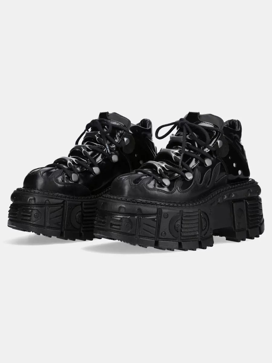 Punk Retro Platform Shoes Lace-Up Dark Leather