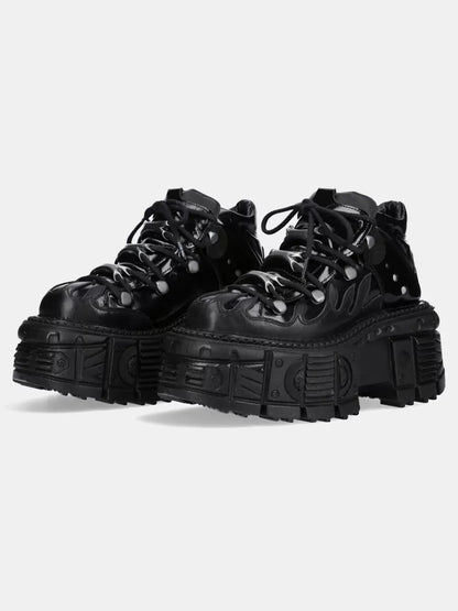 Punk Retro Platform Shoes Lace-Up Dark Leather