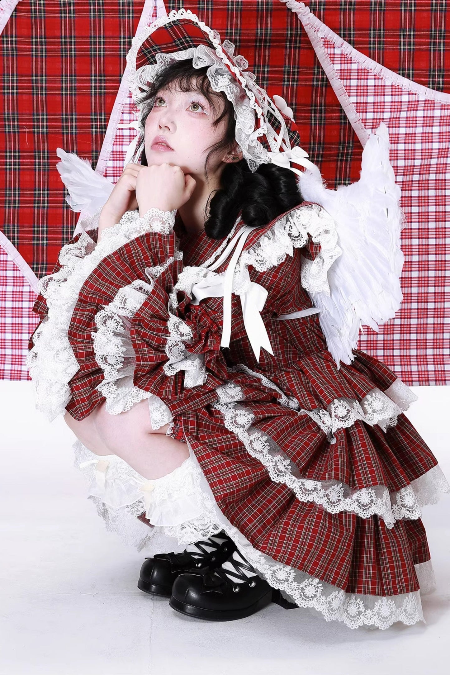 Puppe Vintage Kleid Check Retro