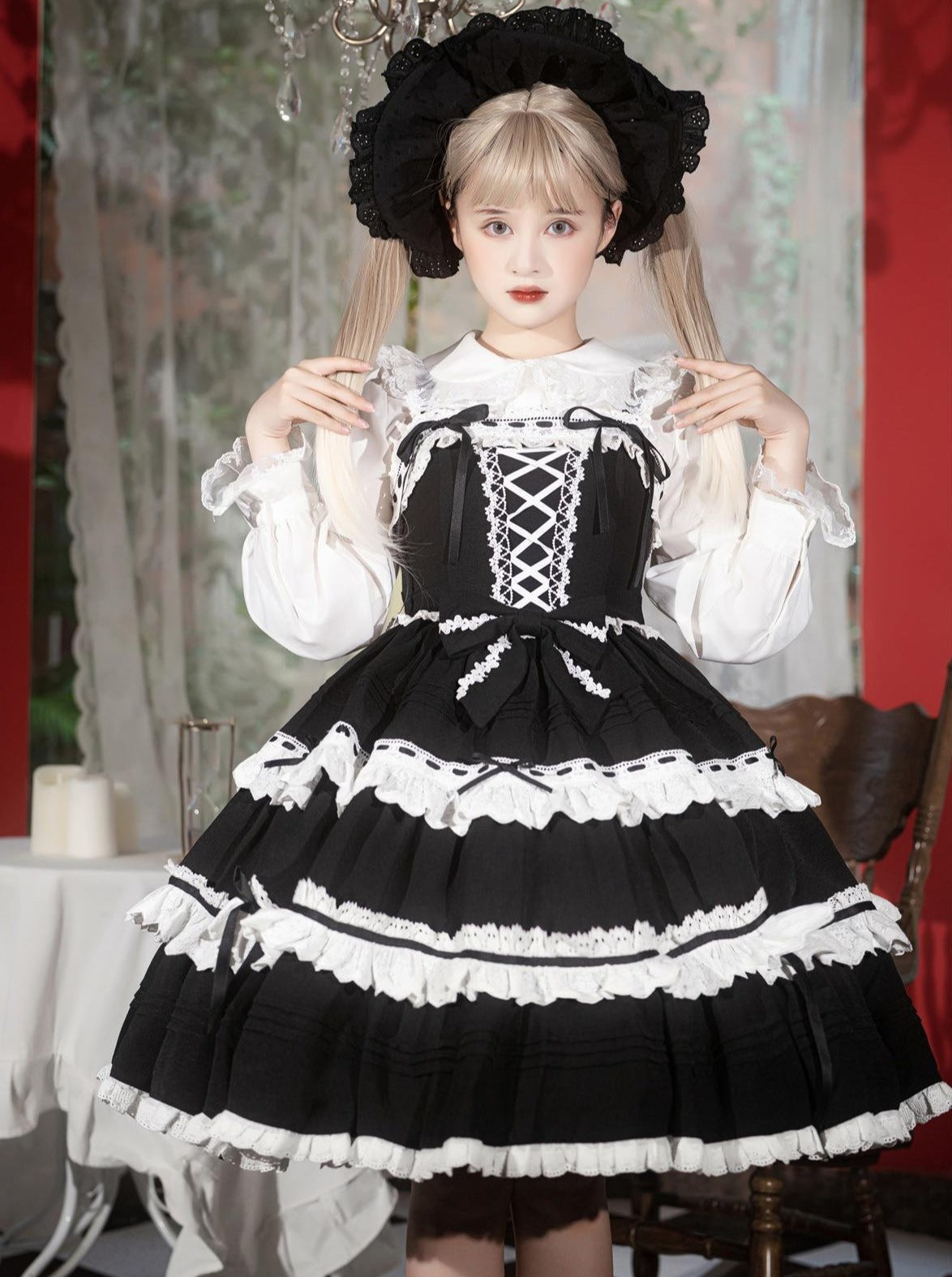 サスペンダードレスデザインレースアップ