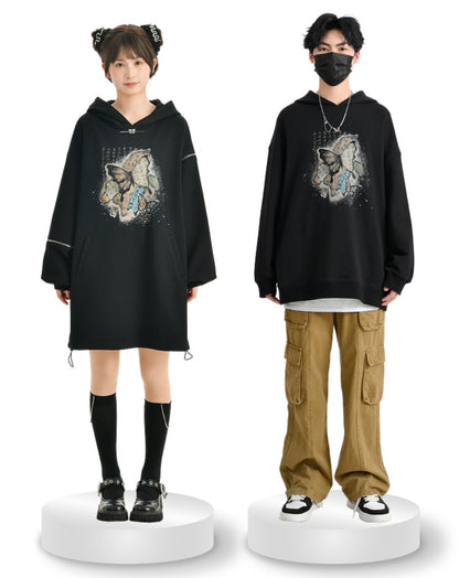 China Sweatshirt Zip + Black Parka Butterfly Dress Design Hoodie Cropped