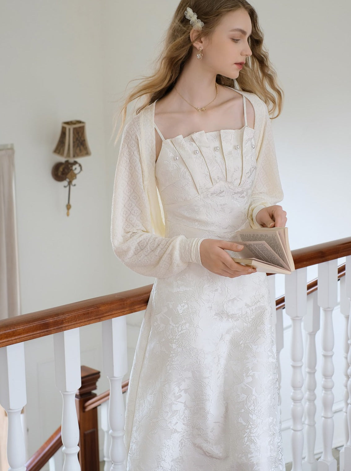 サスペンダービーズジャカードドレス フレンチロング