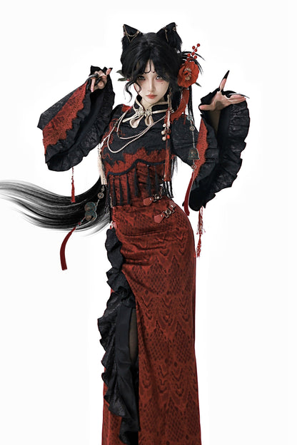 Neu Reservations Style Spirit Red Snake China Kleid
