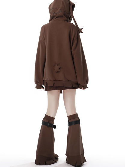 スターアメリカンプリント ルーズジップパーカー + イレギュラースカート + レッグウォーマー