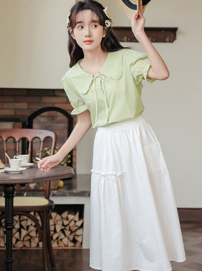 Puffärmelrock Ausgestelltes Sommerhemd + Retro Medium