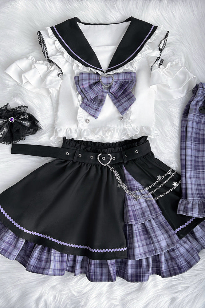 Set Sailor Flared Check Top + Rock Mine