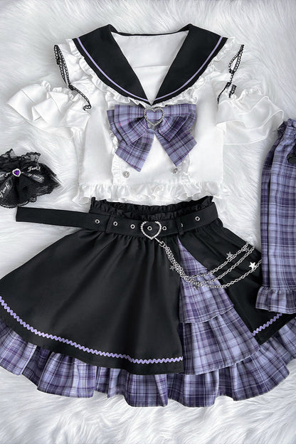 Set Sailor Flared Check Top + Rock Mine