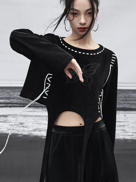 Sweatshirt Design Short Butterfly Strappy Black