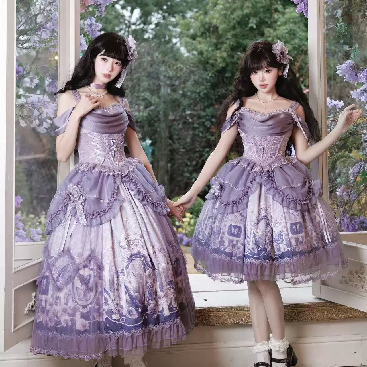 Mirror Butterfly Elegant Purple Lolita JSK / Accessories