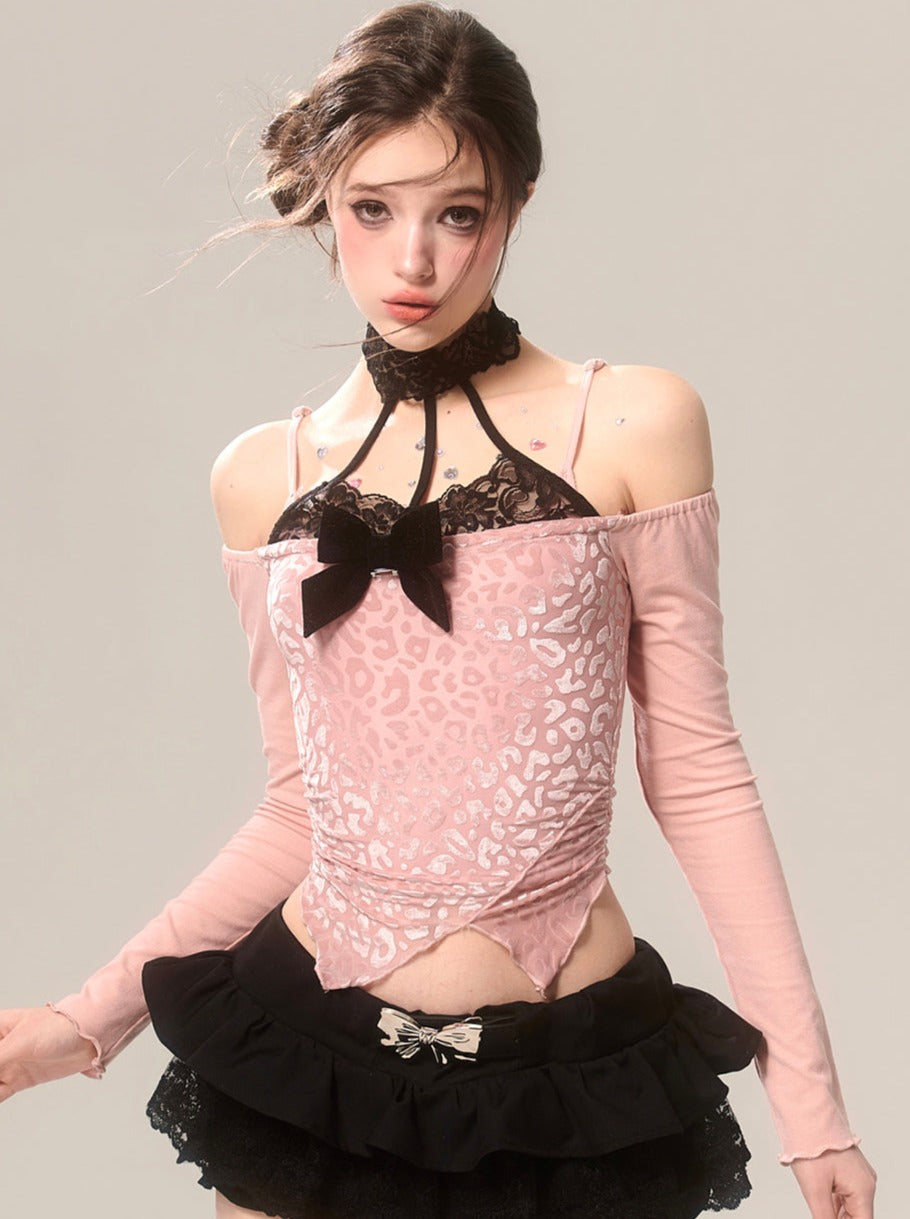 Top Lace Neck Leopard Halter