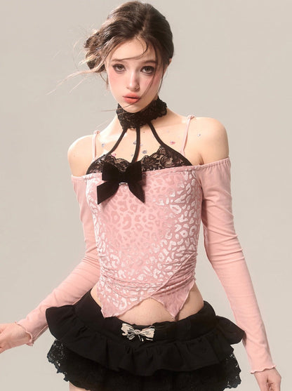 Top Lace Neck Leopard Halter