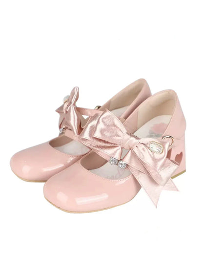 High Ribbon Heart Heel Shoes Ribbon Open Lolita Jewel