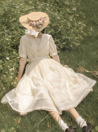 Gürtelkleid Rose + Rock über Tüll Matrosenfarbe + Natürliche Feenkragenstickerei