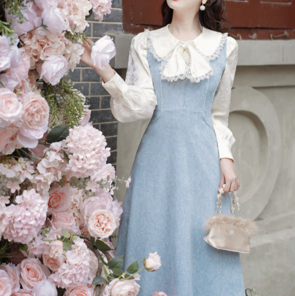 レトロなフリルチェックレターフェイクピースフレンチドレス2枚セット